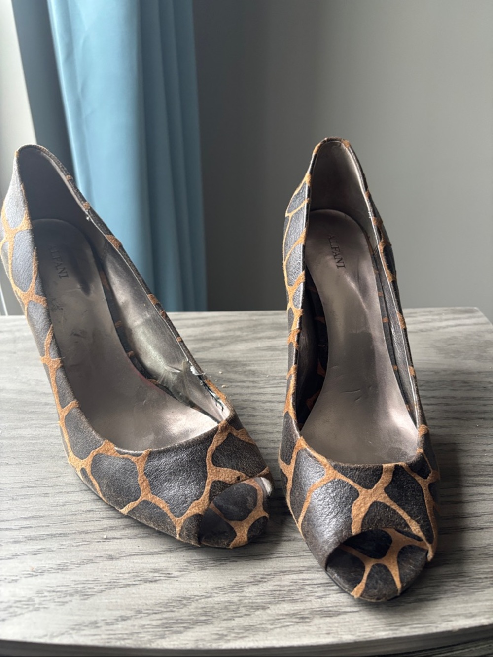 Alfani Brown & Black Giraffe-Print Peep-Toe Heels